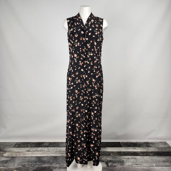 Vintage Dresses & Skirts - Vintage Tribal Floral Long Button Up Dress Size 10